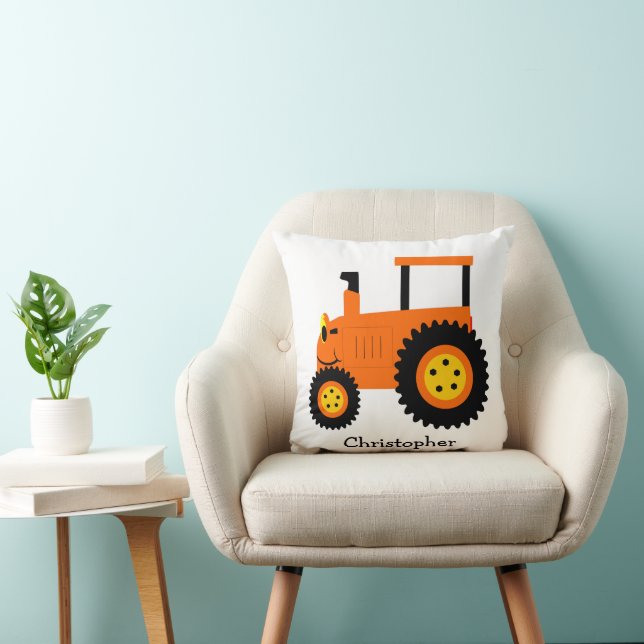 Orange Tractor Design Personalised Kissen (Stuhl )