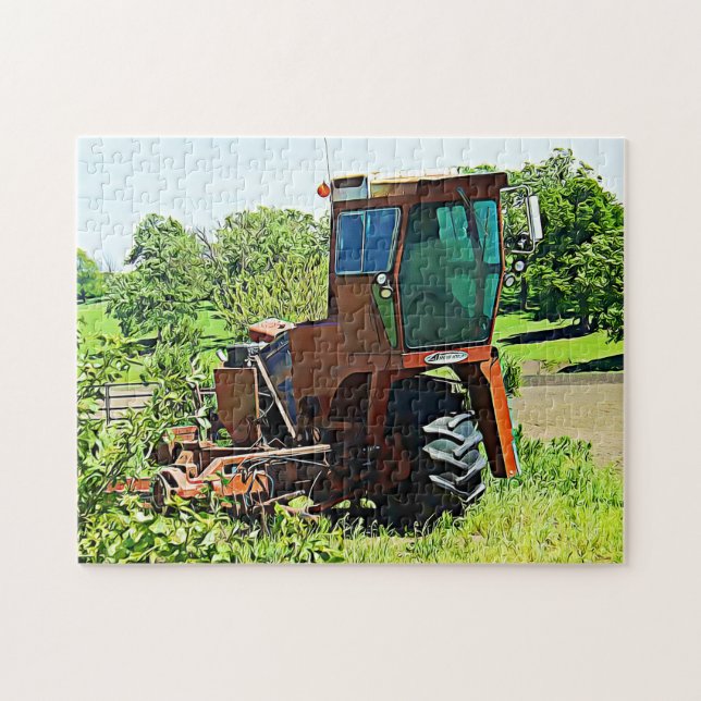 Orange Traktor auf dem Bauernhof Puzzle (Horizontal)