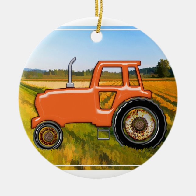 Orange Traktor auf den Gebieten Keramikornament (Vorne)