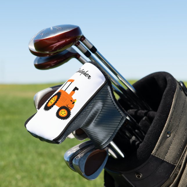 Orange Traktor Design Golf Headcover (In Situ)