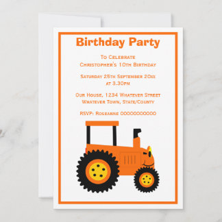 Orange Traktor Design Personalisiert Geburtstagspa Einladung
