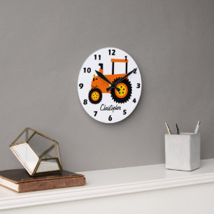Orange Traktor Design Personalisiert Runde Wanduhr