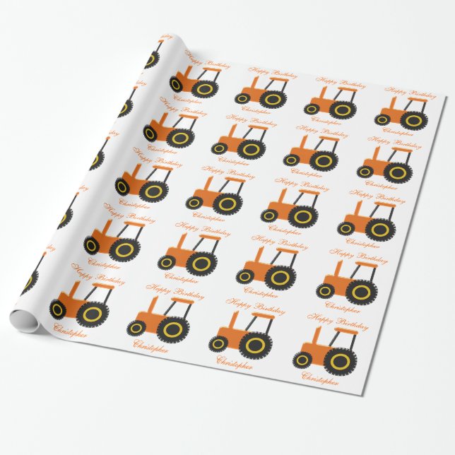 Orange Traktor-Geburtstag Geschenkpapier (Ungerollt)
