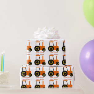 Orange Traktor Geburtstag Geschenkpapier