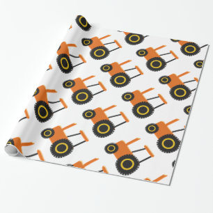 Orange Traktor Geschenkpapier