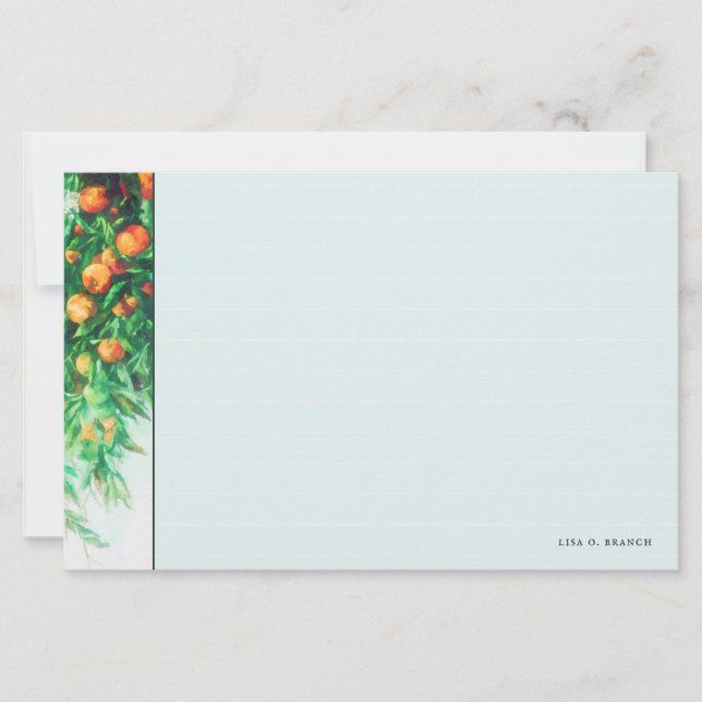 Orange Tree Branch Watercolor Note Card mit Linien (Vorderseite)