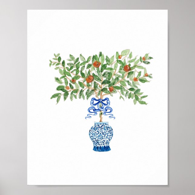 Orange Tree Ginger Jar Topiary Art Print Poster (Vorne)