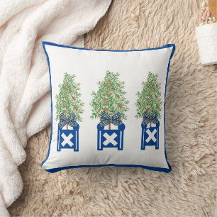 Orange tree Topiary Blue Chinoiserie Kissen