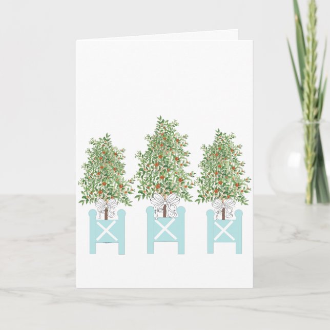 Orange Tree Topiary Blue Ginger Jar Jars Card Karte (Vorderseite)