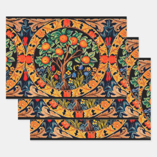 ORANGE TREM MIT GRÜNEN BLÄTTER, BLUME GESCHENKPAPIER SET