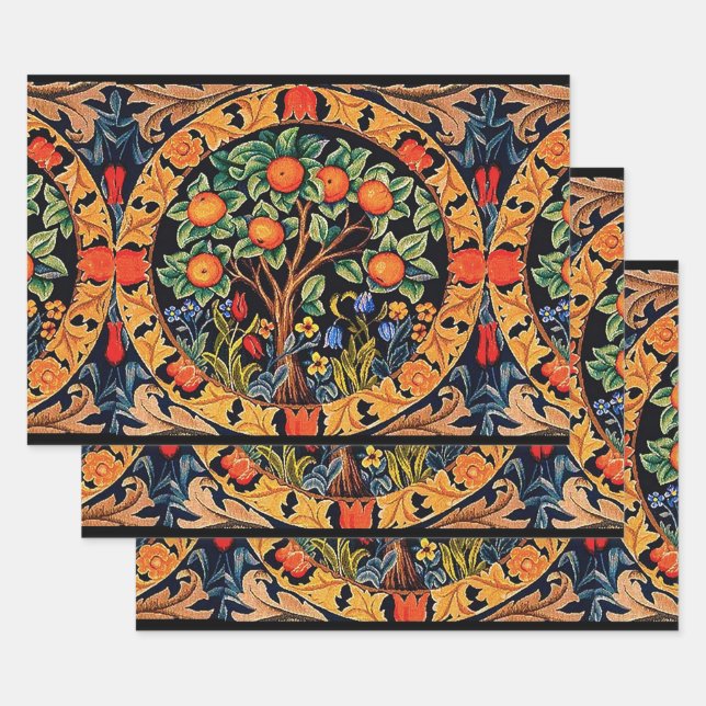 ORANGE TREM MIT GRÜNEN BLÄTTER, BLUME GESCHENKPAPIER SET (Set)