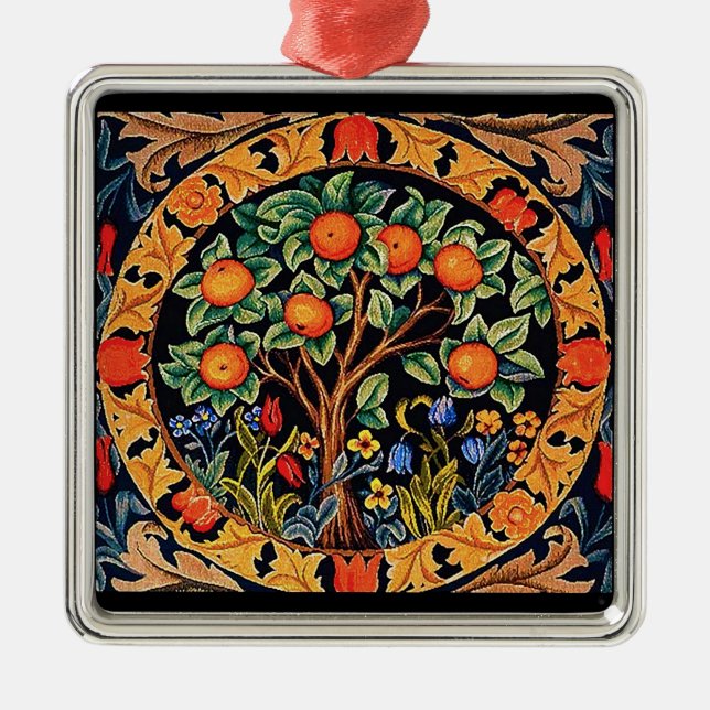 ORANGE TREM MIT GRÜNEN BLÄTTER, BLUME ORNAMENT AUS METALL (Vorne)