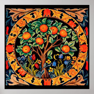 ORANGE TREM MIT GRÜNEN BLÄTTER, BLUME POSTER
