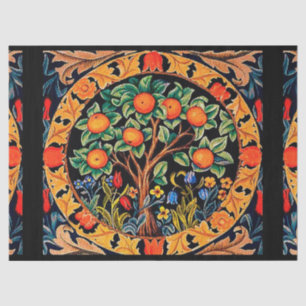 ORANGE TREM MIT GRÜNEN BLÄTTER, BLUME SEIDENPAPIER