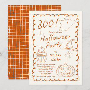 Orange Trendy Hand Drawn Sketchy Halloween-Party Einladung