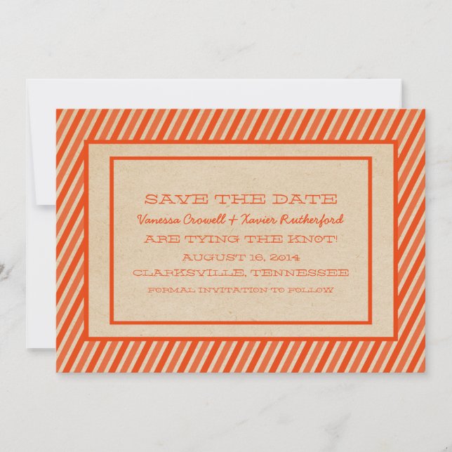 Orange Trendy Stripes Save the Date laden ein (Vorderseite)