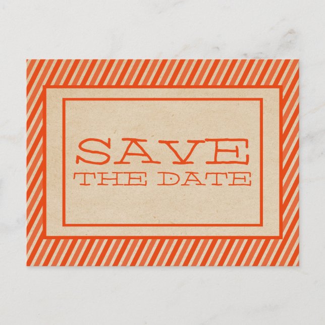 Orange Trendy Stripes Save the Date Postkarte (Vorderseite)