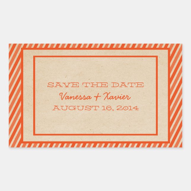 Orange Trendy Stripes Save the Date Stickers (Vorderseite)