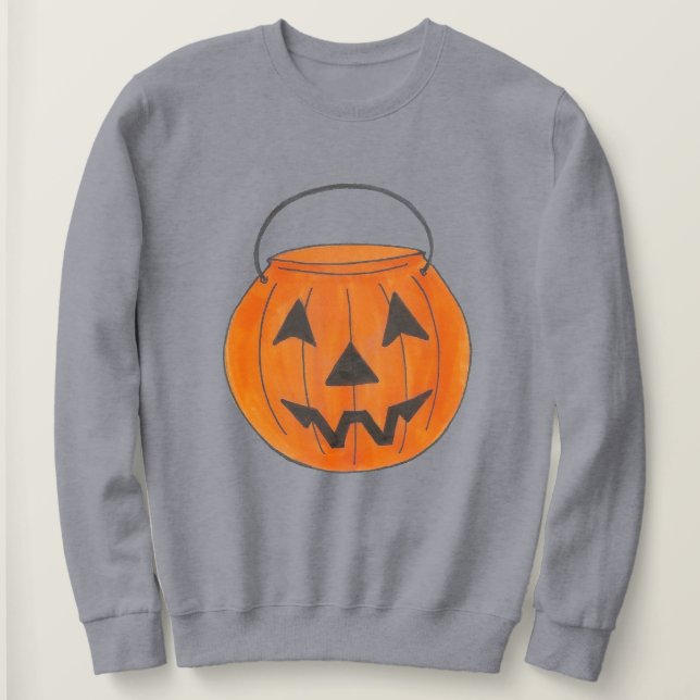 Orange Trick-oder-Leckerei Pumpkin-Bucket Hallowee Sweatshirt (Design vorne)