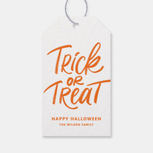 Orange Trick oder Treat Hand Letween Geschenkanhänger