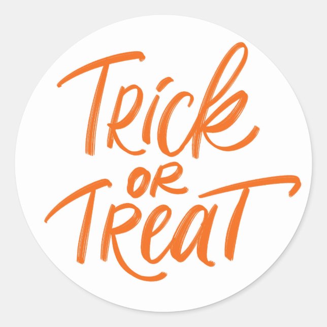 Orange Trick oder Treat Hand Letween Runder Aufkleber (Vorderseite)