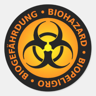 Orange Trilingual Biogefährdung Warning Runder Aufkleber