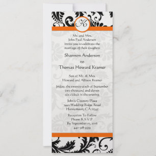 Orange Trim Black and White Damask Wedite Einladun Einladung
