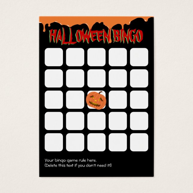 Orange Tropfens Pumpkin 5x5 Halloween Bingokarte (Vorderseite)