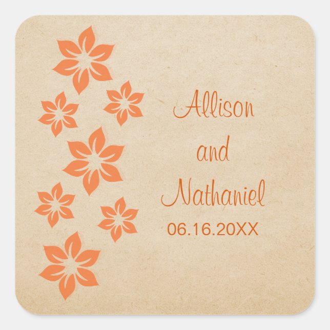 Orange Tropical Floral Wedding Stickers (Vorderseite)