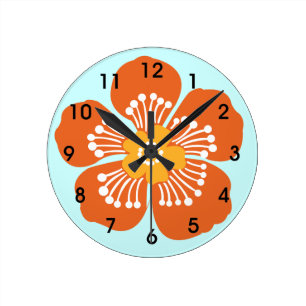 Orange tropische Blumen-Wand Clcok Runde Wanduhr