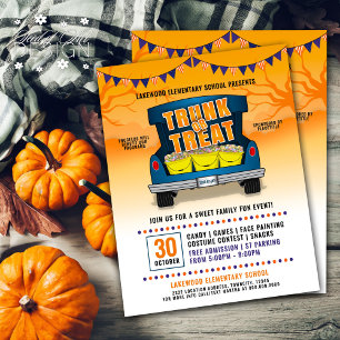 Orange Trunk oder Leckerei Car Trunk Halloween Eve Flyer