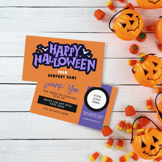 Orange Trunk oder Leckerei Halloween Coupon Visitenkarte (Halloween Discount Coupon Business Cards Pack of 100 in Orange, Purple and Black)