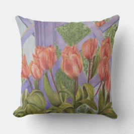 ORANGE TULIP-BLUME AUF LILA LATTICE-PATIIE KISSEN