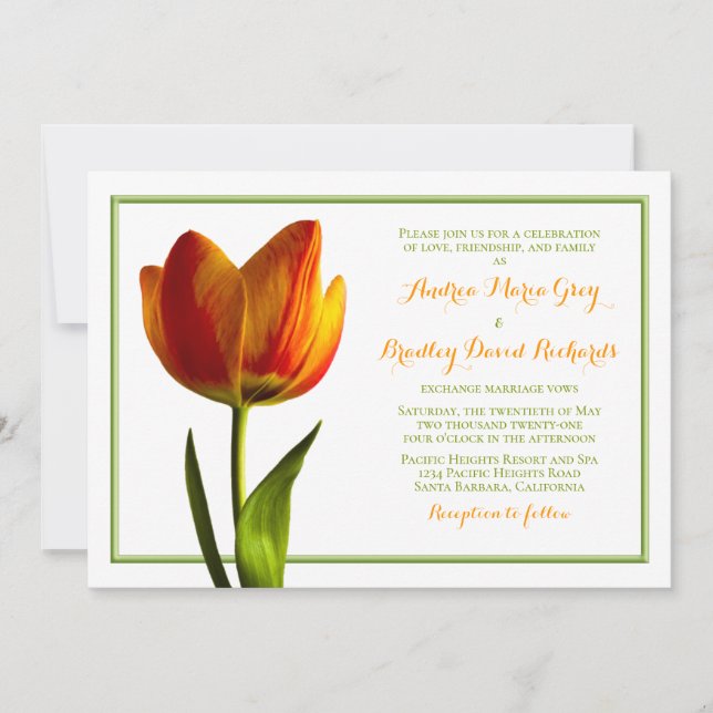 Orange Tulip Blume Hochzeit Einladung (Vorderseite)