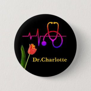Orange Tulip Heartbeat Stethoscope Medical Button