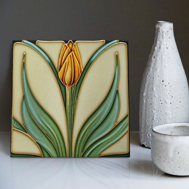 Orange Tulip Wall Deco, Jugendstil Art Deco Fliese (Von Creator hochgeladen)