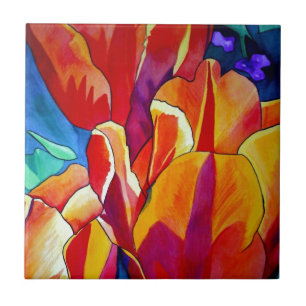 Orange Tulips Aquarellmalerei Blume Fliese
