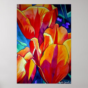 Orange Tulips Aquarellmalerei Blume Poster