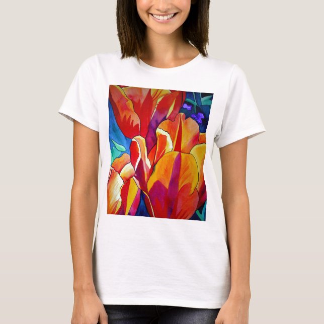 Orange Tulips Aquarellmalerei Blume T-Shirt (Vorderseite)