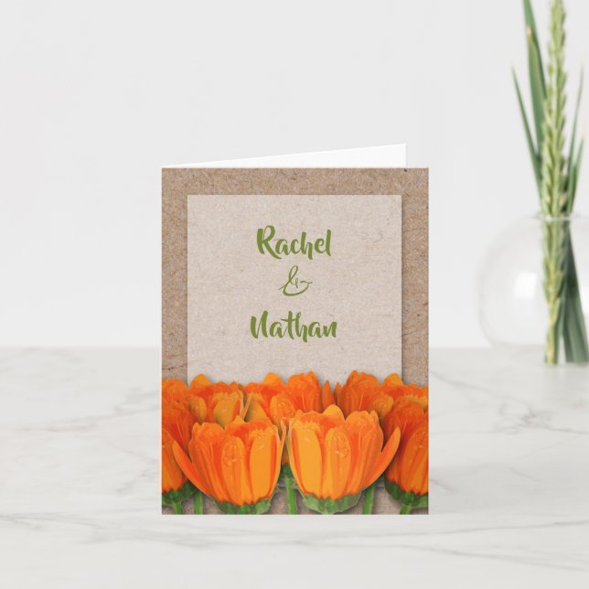 Orange Tulips auf Kraft Dankeschön Hinweise (Vorderseite)