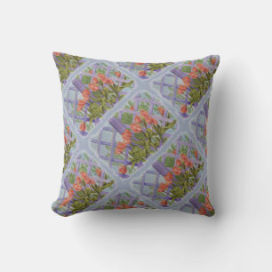 ORANGE TULIPS MIT LILA LATTICE PILLOW KISSEN