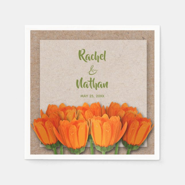 Orange Tulips on Kraft Background Party Napkins Serviette (Vorderseite)