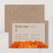 Orange Tulips on Kraft Wedding RSVP Cards