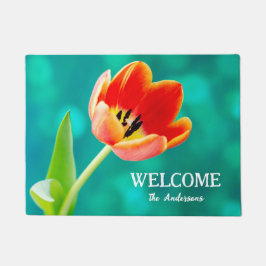 Orange Tulpe auf Grün Fußmatte