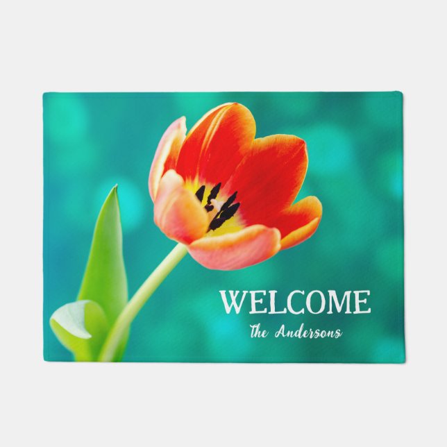 Orange Tulpe auf Grün Fußmatte (Vorderseite)