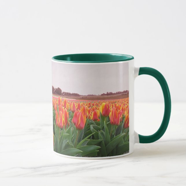 Orange Tulpe-Blumen-Feld u. Windmühle Holland Tasse (Rechts)