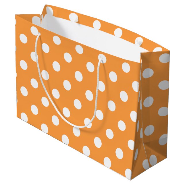 Orange Tupfen-Muster Große Geschenktüte (Rückseite Schrägansicht)