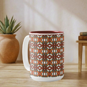 Orange, Türkis, Braune Stammes-Symmetrie Zweifarbige Tasse