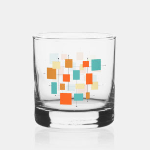 Orange Türkis Cream Square Mitte des Jahrhunderts Whiskyglas