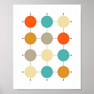 Orange Türkis Cream Tan Circles on Grid Poster